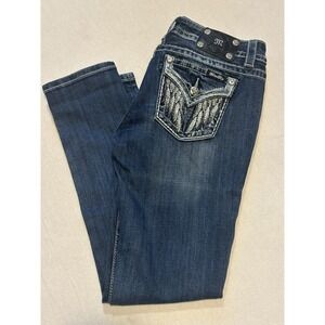 MISS ME Signature Angel Wing Low Rise Rhinestone Flap Skinny Jeans SZ 30